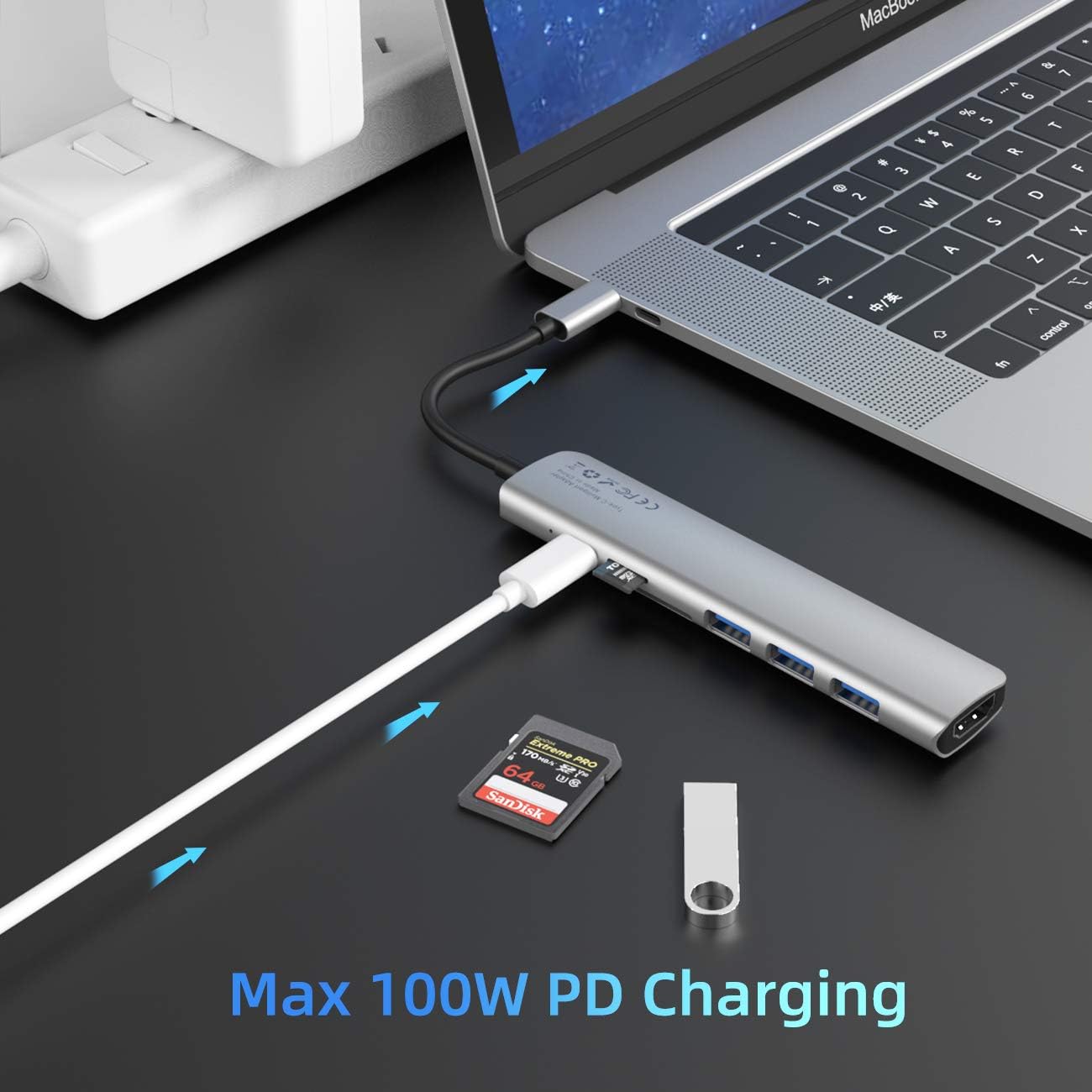 WALNEW 7-in-1 100W PD,4K 3.0, 3 M1 M2,iPad 6,Dell 15 13,Chromebook USB C Hub with HDMI,SD/TF Reader,USB Thunderbolt
