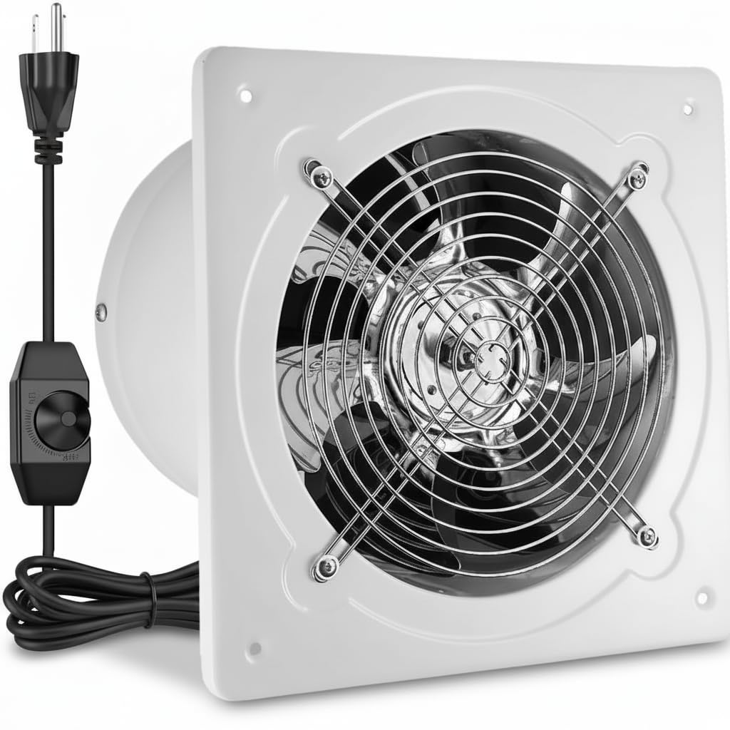 10" Kitchen Exhaust Fan with Variable Speed Controller, 1038CFM Wall Mount Ventilation Fans, Metal Attic Exhaust Fan, Small Fume Extractor Ventilation Fan for Kitchen Bathroom Shop Smoking Room Garage