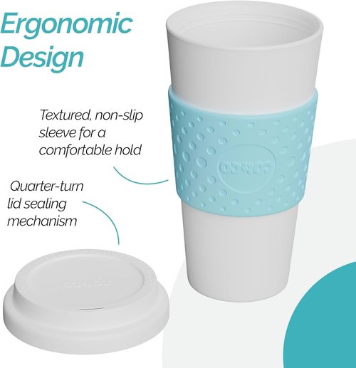 Copco 16 oz Acadia Travel Mug, Set of 3 – Double-Wall Insulated Coffee Cups with Non-Slip Sleeve for Hot & Cold Drinks, BPA-Free Plastic, Cup Holder Friendly & Portable Drinkware (Azure Blue)
