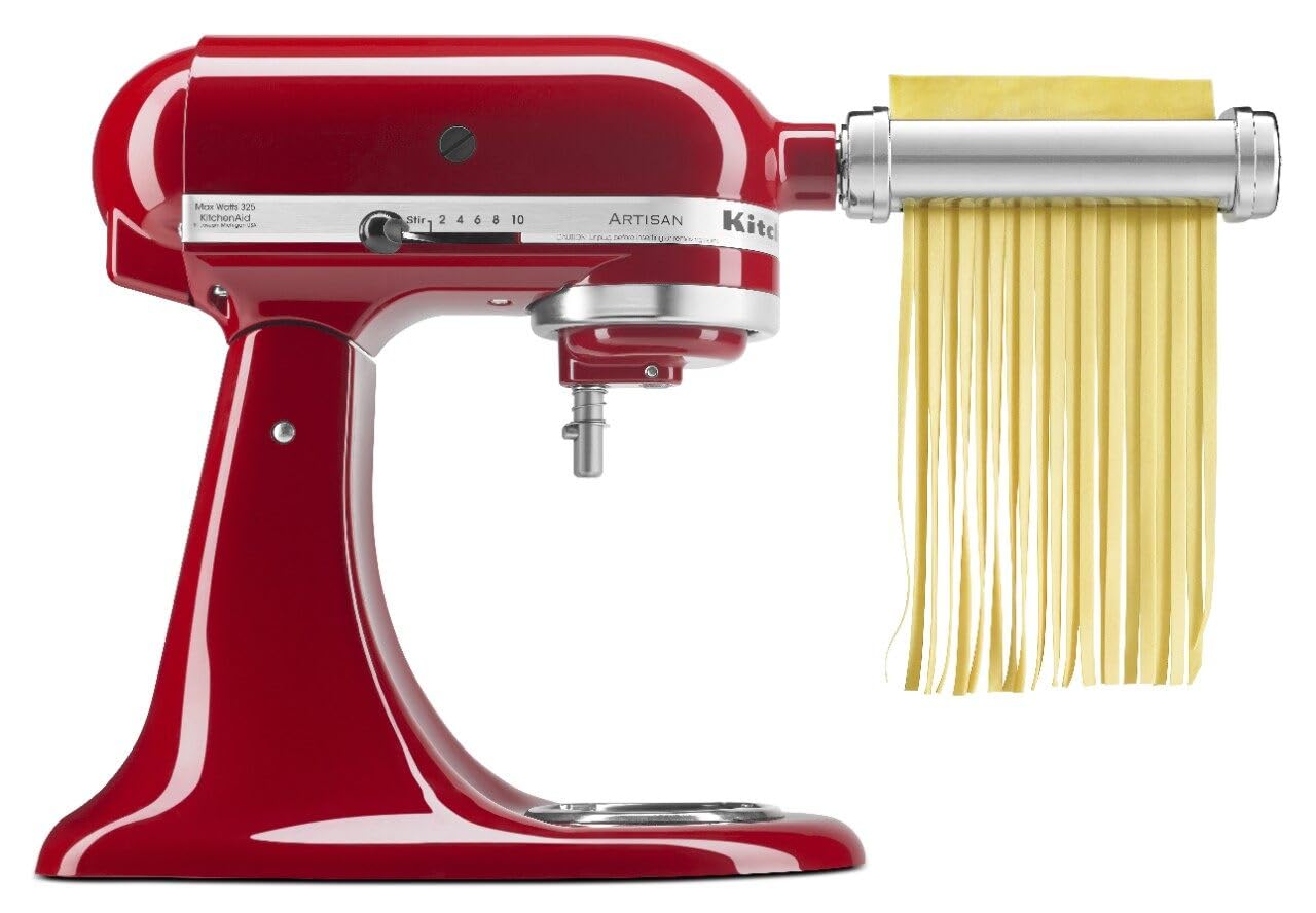 KitchenAid KSMPRA Stand Mixer Attachment Pasta Roller & Cutter, 3-Piece Set, Stainless Steel & K45B Coated Flat Beater, White, 4.5 Qt