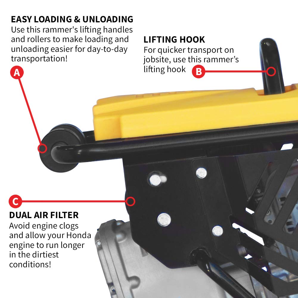 Tomahawk 4 HP Honda Vibratory Rammer Jumping Jack Tamper with Honda GX120R Engine Compaction Force 3,550 lbs. per Square ft (TR68H Rammer)