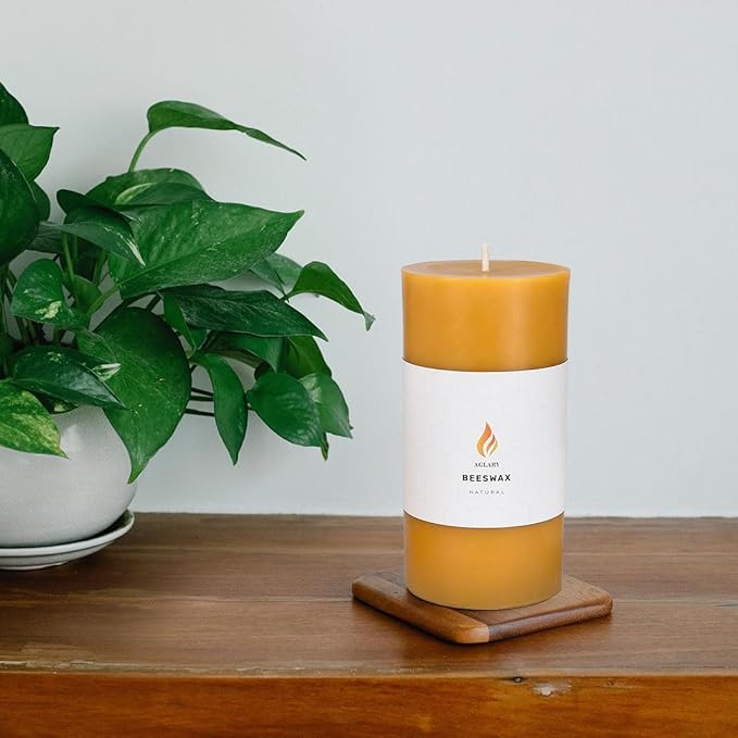 3"x 6" Large Beeswax Pillar Candle, Made of Pure Natural Beeswax, with Ultra Long Burning Time and Low Allergenicity-Rawï¼?2H