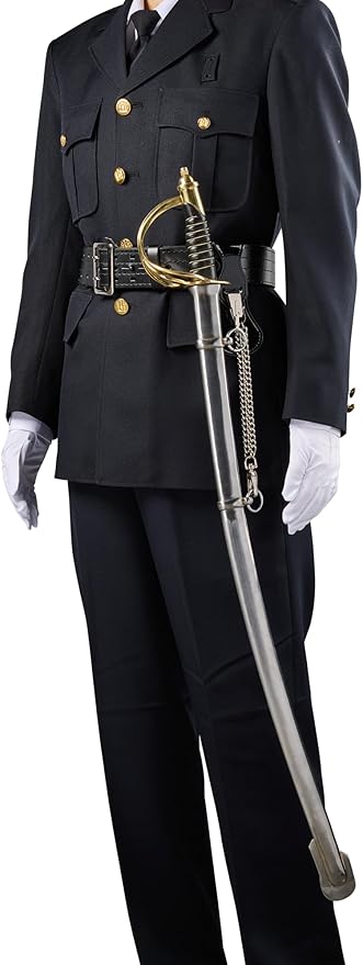 USMC Officer's Sword Frog Bundle Leather Saber Holder with Chrome Metal Chain for Ceremonial Sword