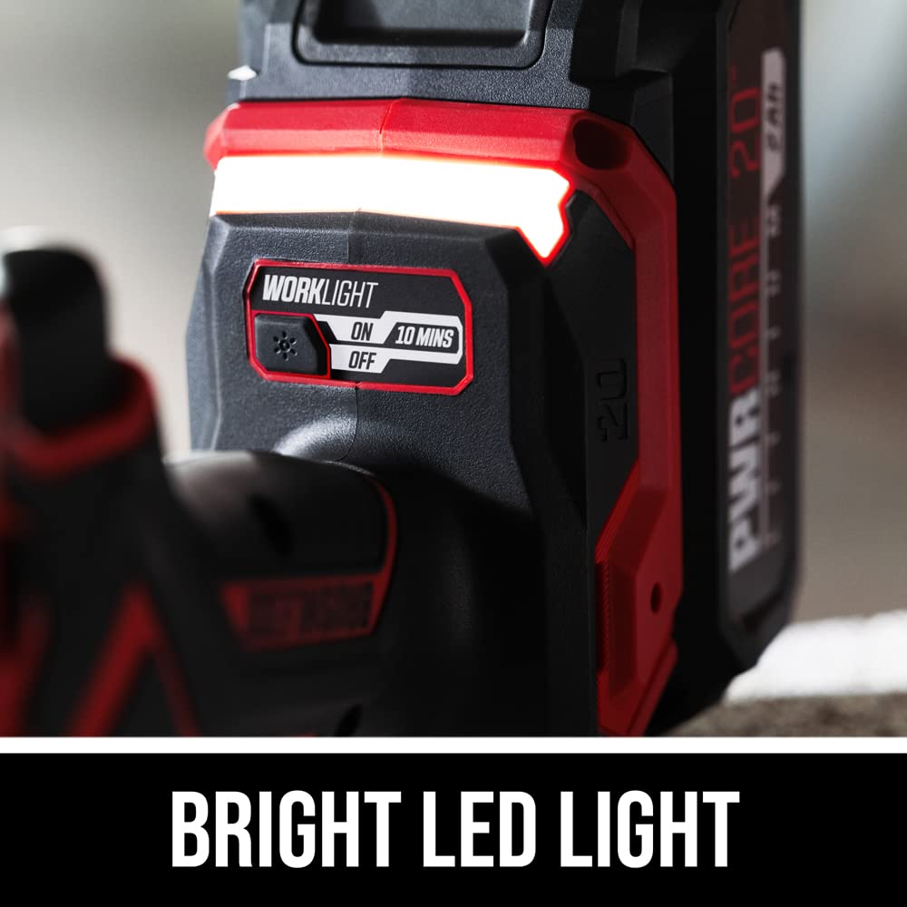 SKIL PWR CORE 20 Brushless 20V 1/2 in. Compact 3-in-1 Hammer Drill Kit with 1/2'' Single-Sleeve, Keyless Chuck & LED Worklight Includes 2.0Ah Battery and PWR Jump Charger - HD6294B-10