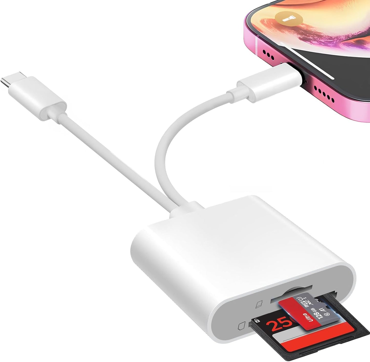 Denlane SD Card Reader for iPhone iPad, USB C & Lightning Dual Interface Memory Card Reader, Digital Camera Adapter