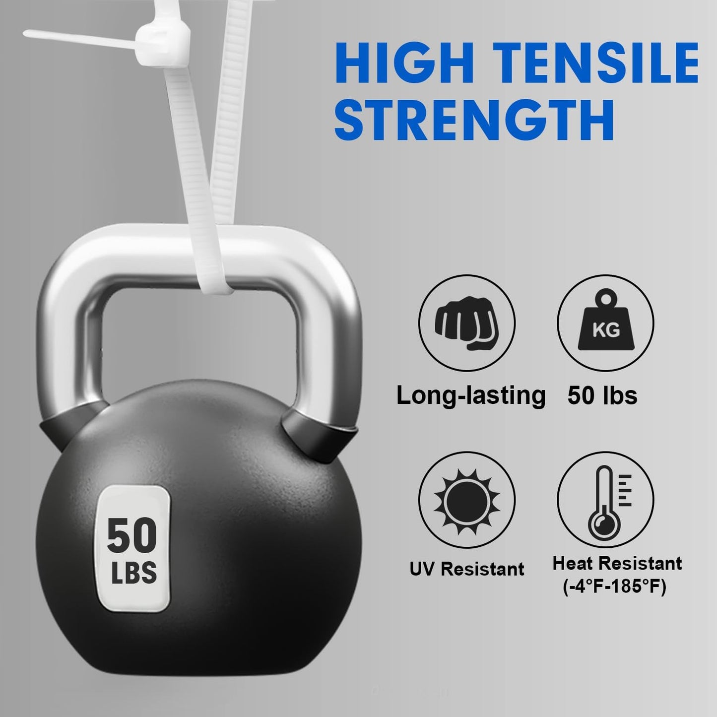 1200pcs 8 Inch, 50lb Zip Ties, RAZCC Cable Zip Ties Heavy Duty White Plastic Wire Ties with Tensile Strength
