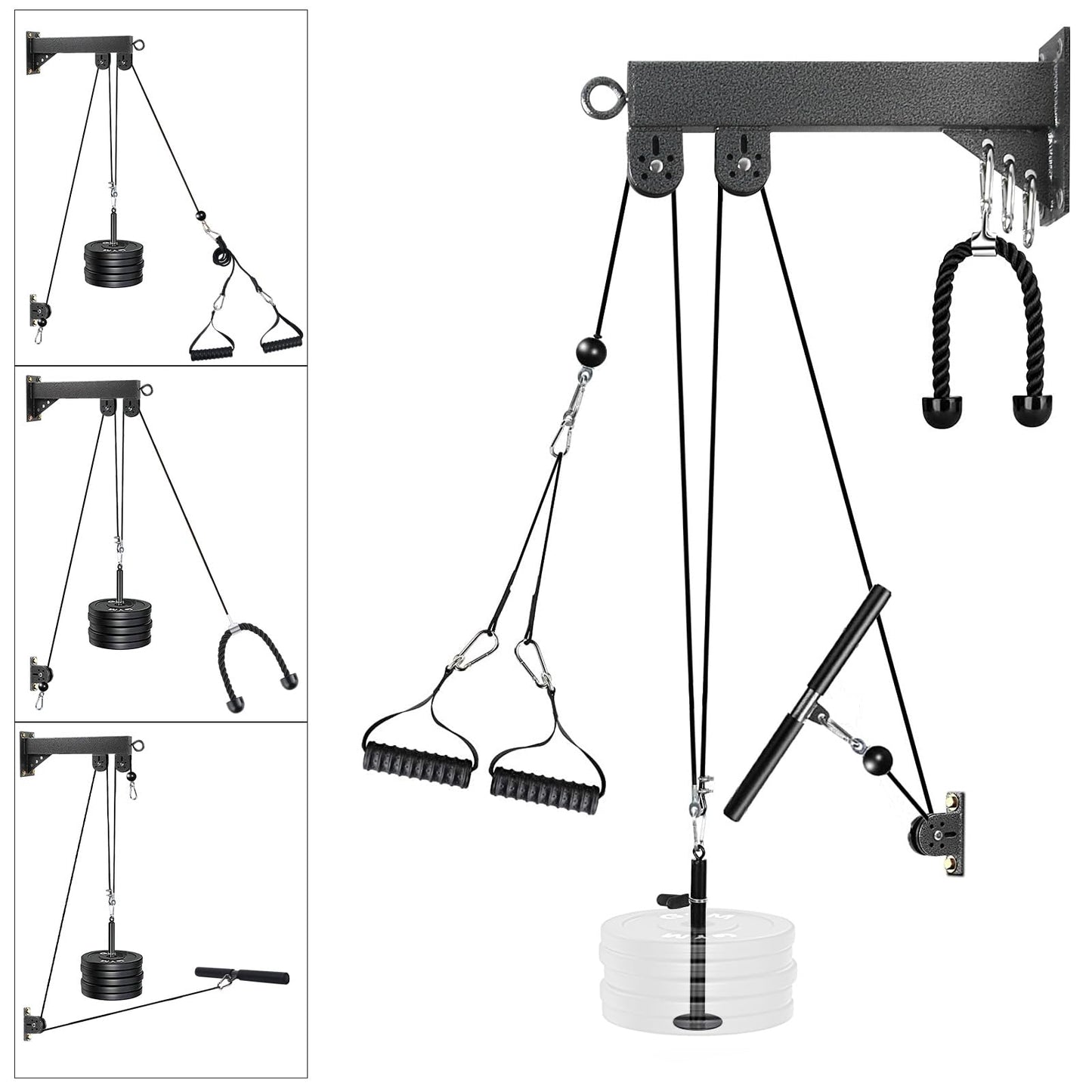 TANBOXMMA Pulley System for Home Gym, Wall Mount LAT Pull Down Machine Attachment with 3 Handles, for Back, Arm, and Chest Workout