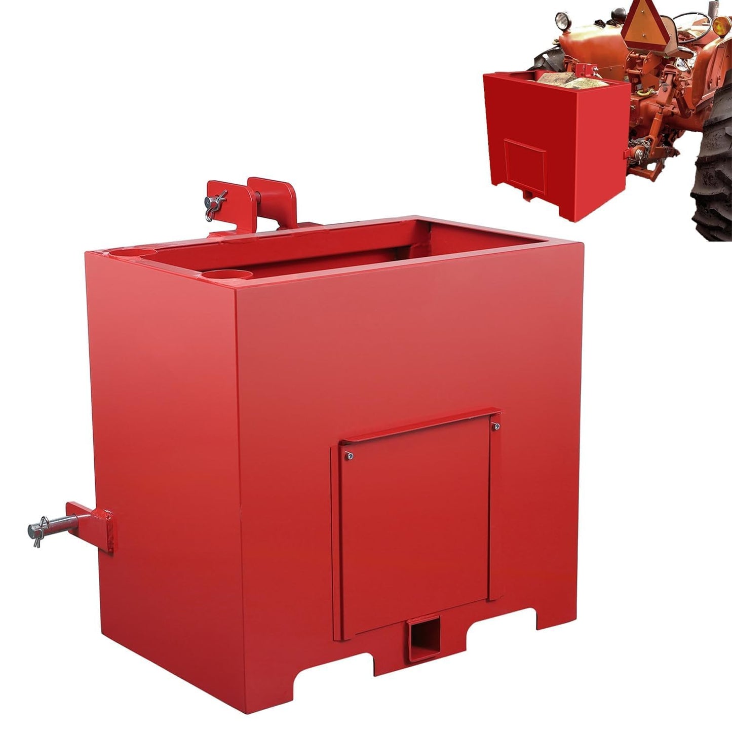 3 Point Ballast Box, 800 lb Capacity Tractor Weight Box with 2" Quick Hitch Receiver, 5 Cu.Ft Steel Loader Attachment with Sliding Door, 3mm Heavy Duty Construction