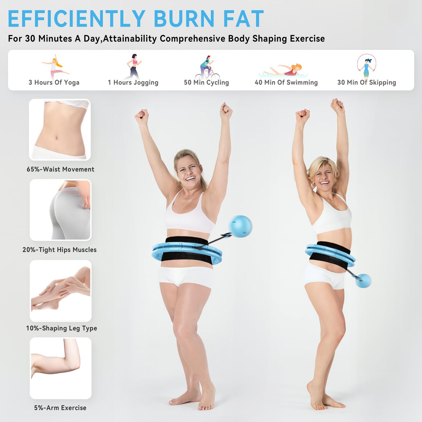 Infinity Weighted Hoop with Sweat Belt,Weighted Hoop for Adults Weight Loss,Smart Waist Exercise Ring Infinity Fitness Hoop Plus Size,Waist Trimmer Workout Equipment for Women (Steady Blue)