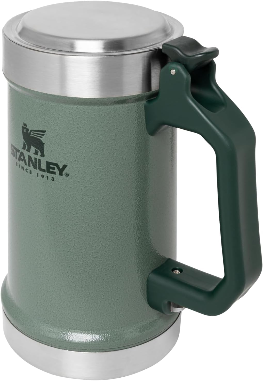 STANLEY Classic Beer Stein - 24 oz Insulated Stainless Steel Mug with Flip Up Lid & Built-In Opener | Hammertone Green