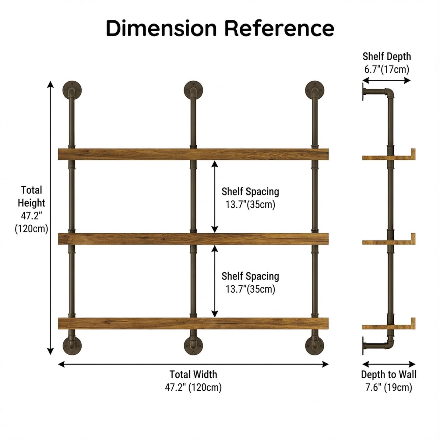 Woskar 3-Tier Wall Mounted Wine Rack, Industrial Pipe Bar Shelf for Wine Bottle Storage, Industrial Pipe Shelves Shelf Shelving for Home Bar Dining Room Kitchen (47.2" W x 47.2" H)