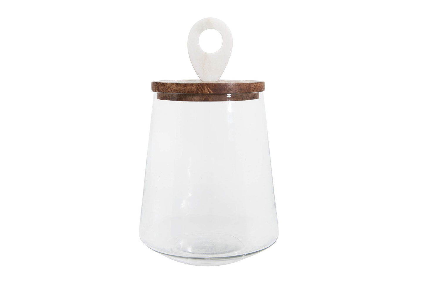 Small Clear Glass Jar with Mango Wood & Marble Lid