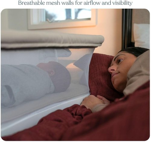 HALO BassiNest Lite - Portable Breathable Baby Bassinet with Mesh Walls & Lowering Wall for Easy Access