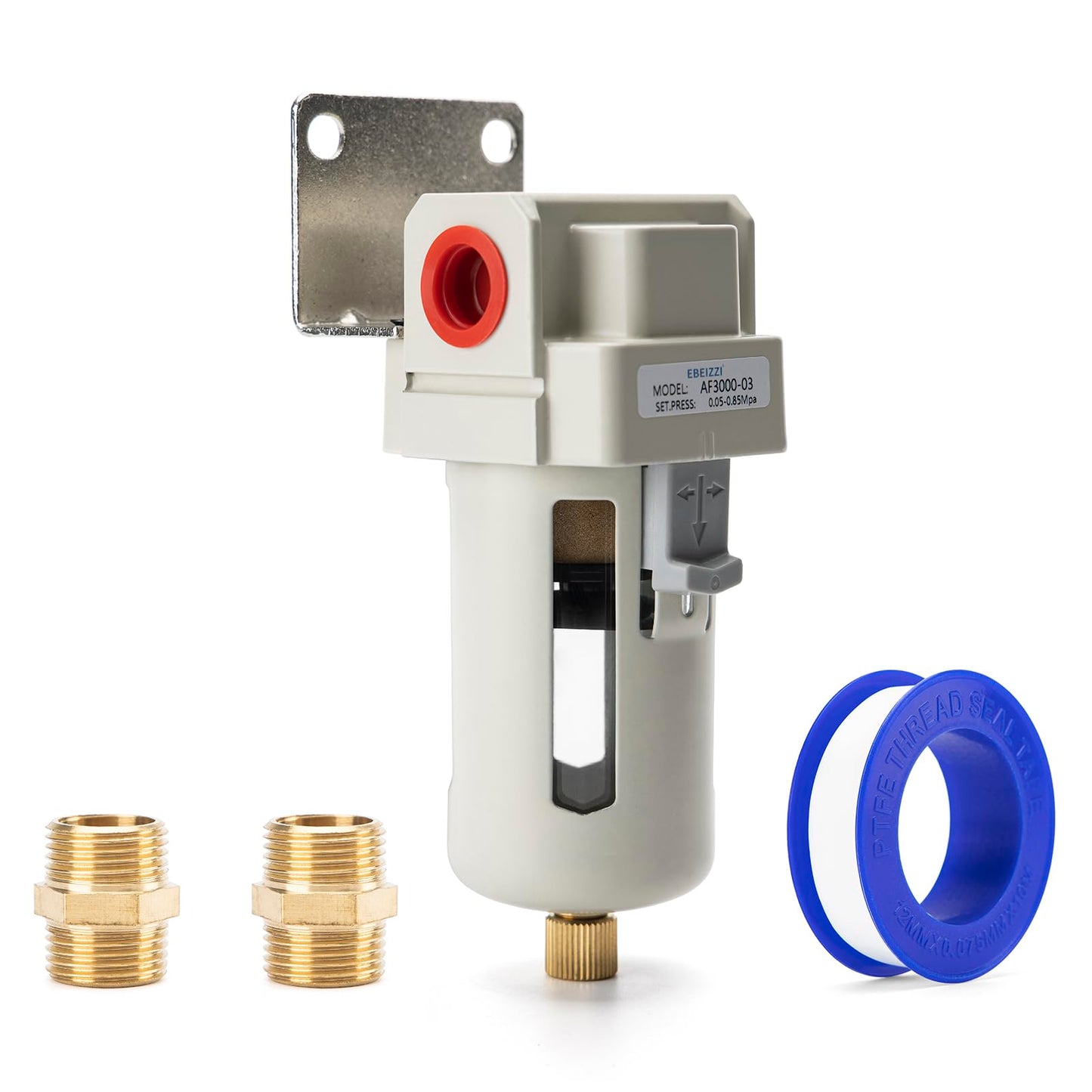 EBEIZZI 3/8" NPT Air Dryer for Compressor | Compressed Air Line Filter | 5 Micron Brass Element|Bracket, Poly Bowl, 145 psI