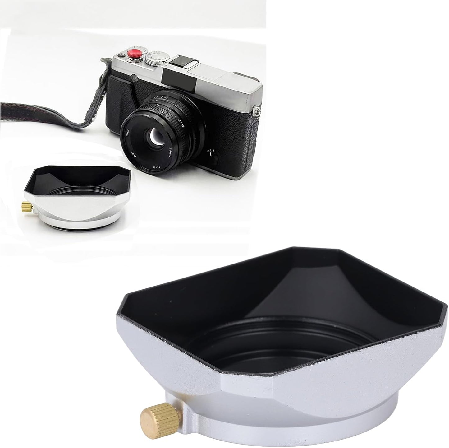 40.5mm Lens Hood for Mirrorless Camera Silver Retro Square Lens Shade Compatible with DSLR and Mirrorless Lenses