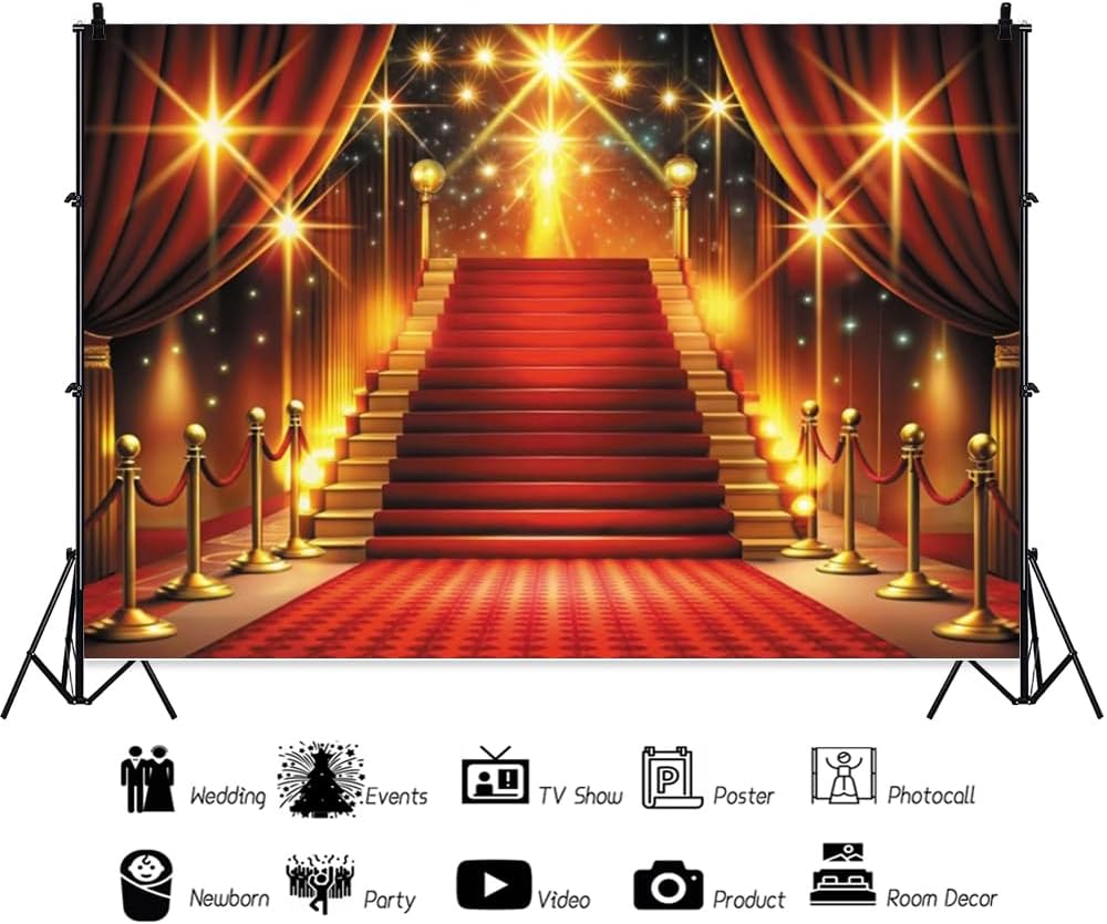ChloropLastid 10x8ft Red Carpet Backdrop Movie Night Glitter Light Photo Decorations Award Ceremony Banner Decorfor
