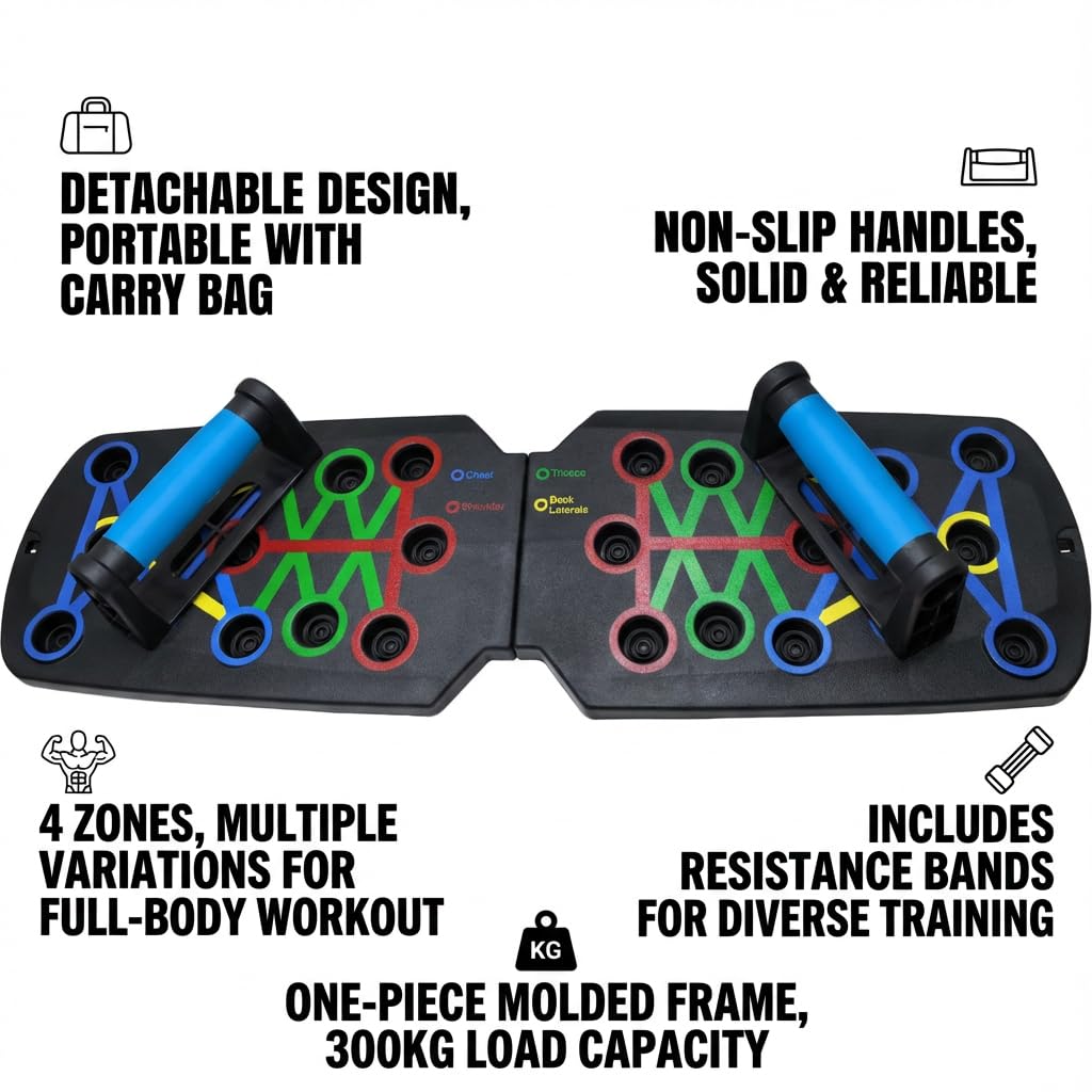 Muxiyilu Push Up Board for Home Workout, Multifunctional 28 in 1 Foldable Pushup Station with Non-Slip Mat, Resistance Bands & Storage Bag. Perfect All-in-One Strength Training Equipment for Chest, Arms, Core, and Back, Compact Gym Gear for Men & Women