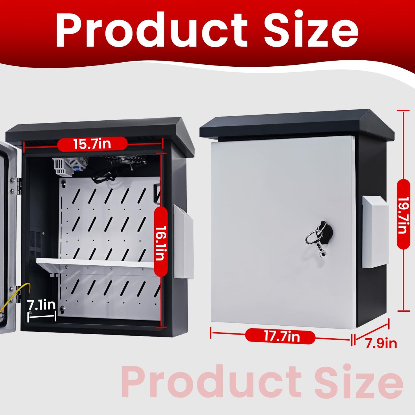 Outdoor Electrical Box with Fan and Thermostat,Weatherproof Electrical Enclosure with Dual Air Vents,Equipment Enclosure with Removable Mounting Plate,Wall/Pole Mounted (19.7" x 17.7" x 7.9")