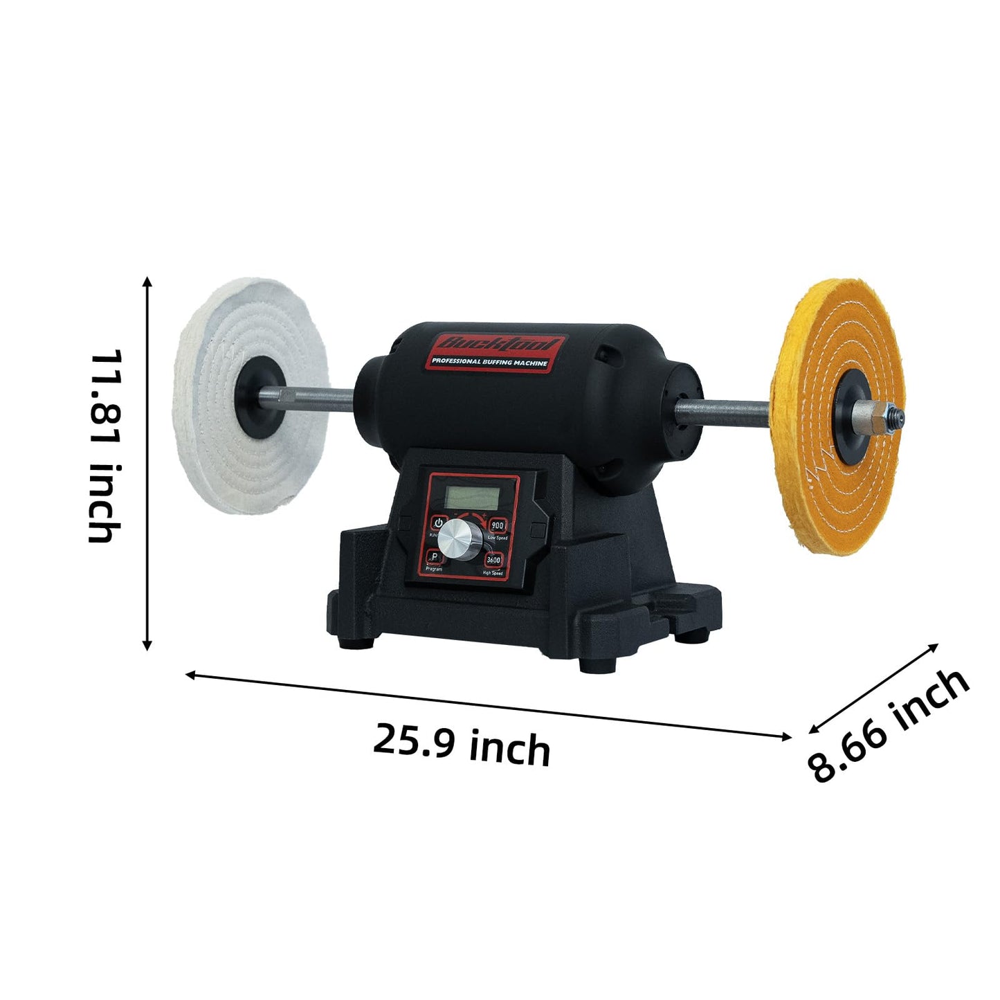 BUCKTOOL 1HP VFD Motor 8-Inch Variable Speed Bench Buffer Polisher, 900-3600 RPM One Button Speed Setting Powerful Benchtop Polisher, Extended Polishing Shaft for Jewelry, Metal Power Bench Grinders