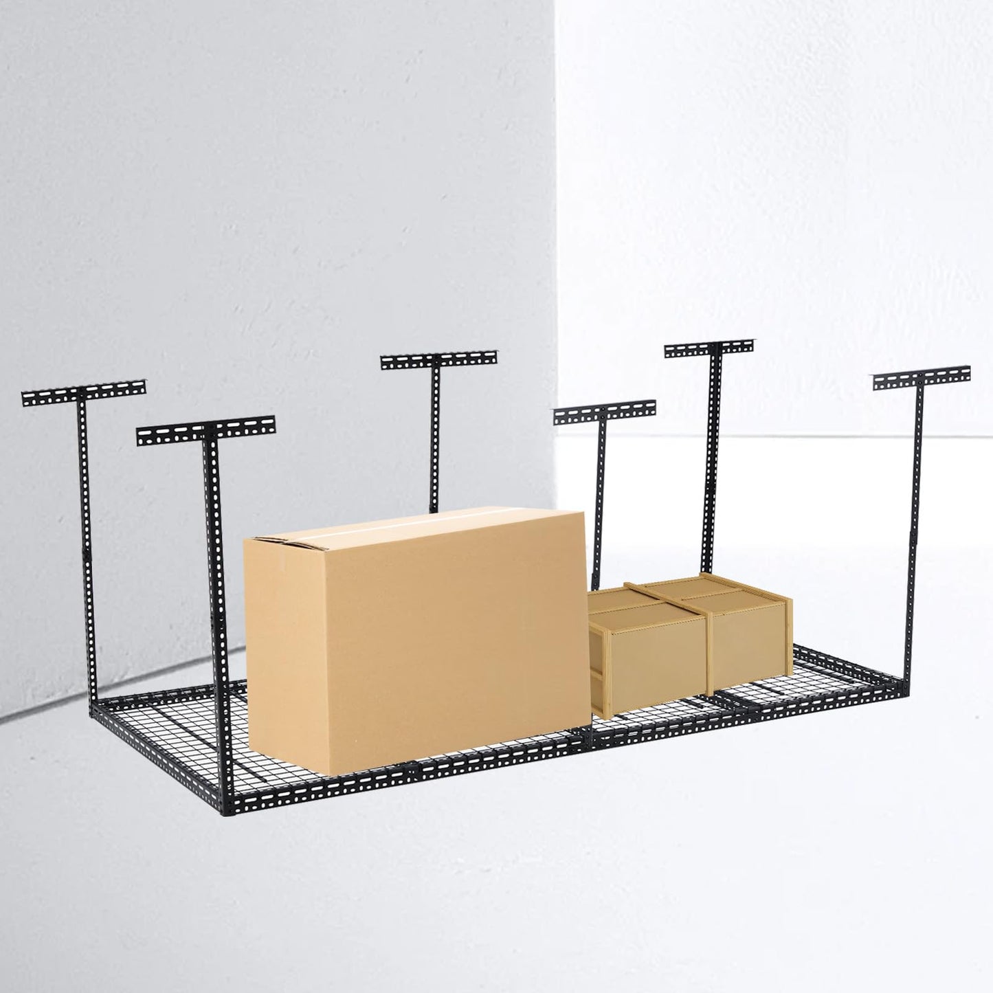 GOCAPTAIN Garage Storage Rack 4x8 ft Overhead Ceiling Mounted Storage Racks Adjustable Garage Storage Organization of Heavy Duty Metal 600Lbs Weight Capacity