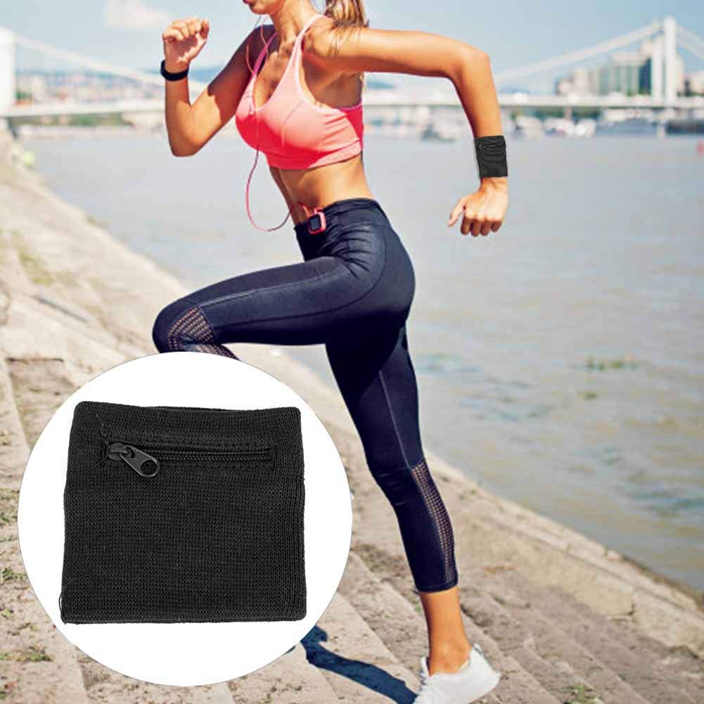 Haosie Wrist Wallet Bag - Breathable Sweatband with Key Holder, Coin Storage for Running, Cycling, Gym (Black)