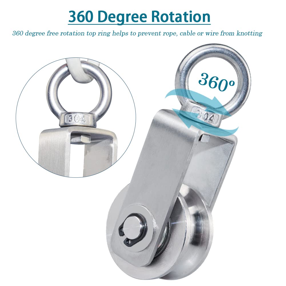 Cable Pulley Wheel Stainless Steel Swivel Pulley Block Silence Rotation Traction Wheel for Pulley System Lifting Gym Equipment Clothesline (2 Pack)