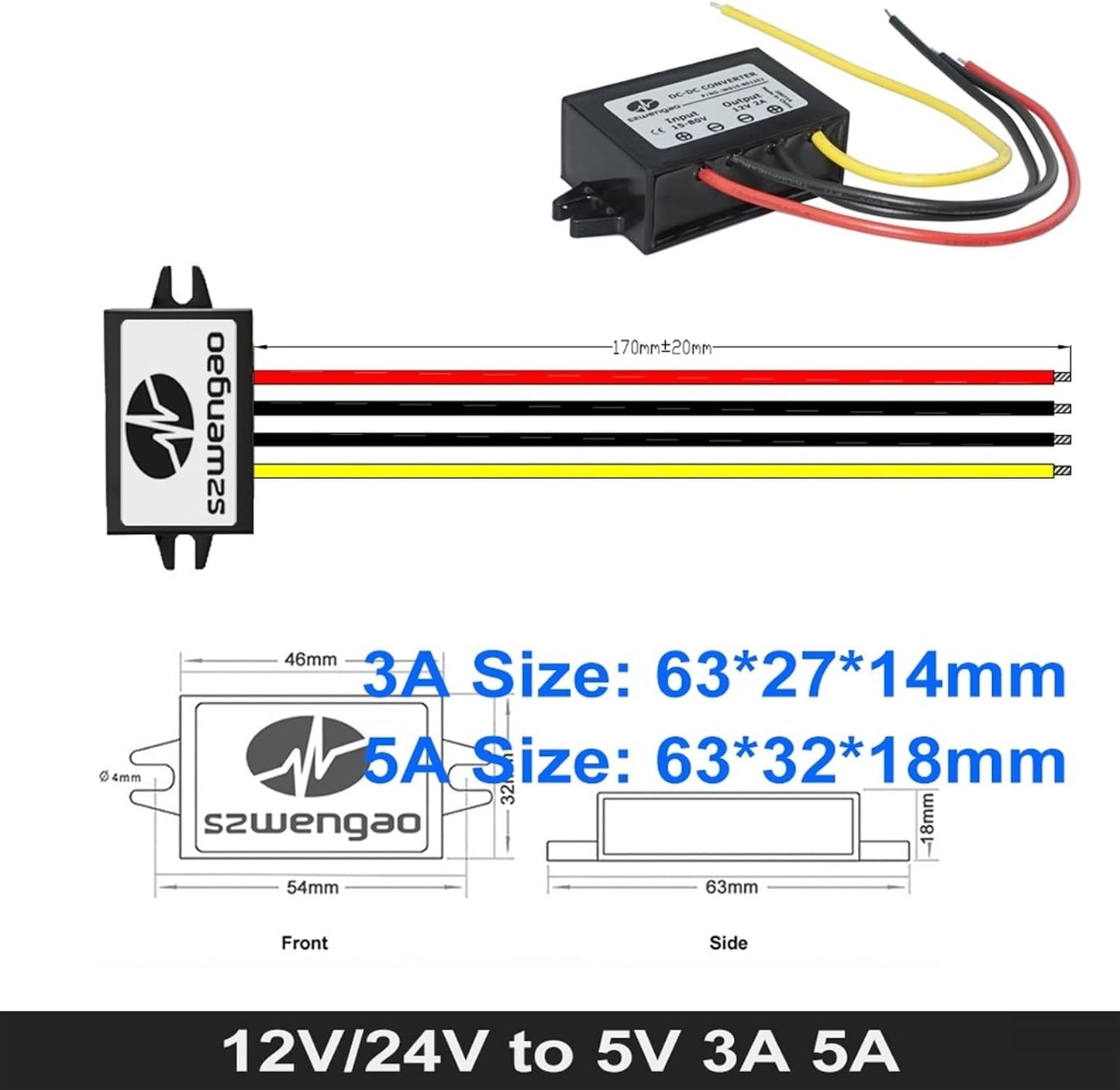 JILWGVUWZ 12V 24V 5V 3A 5A 10A 15A 20A 30A 40A 50A 60A 300W Toys(3A) DC Buck to Step Down Power Converter Car Voltage
