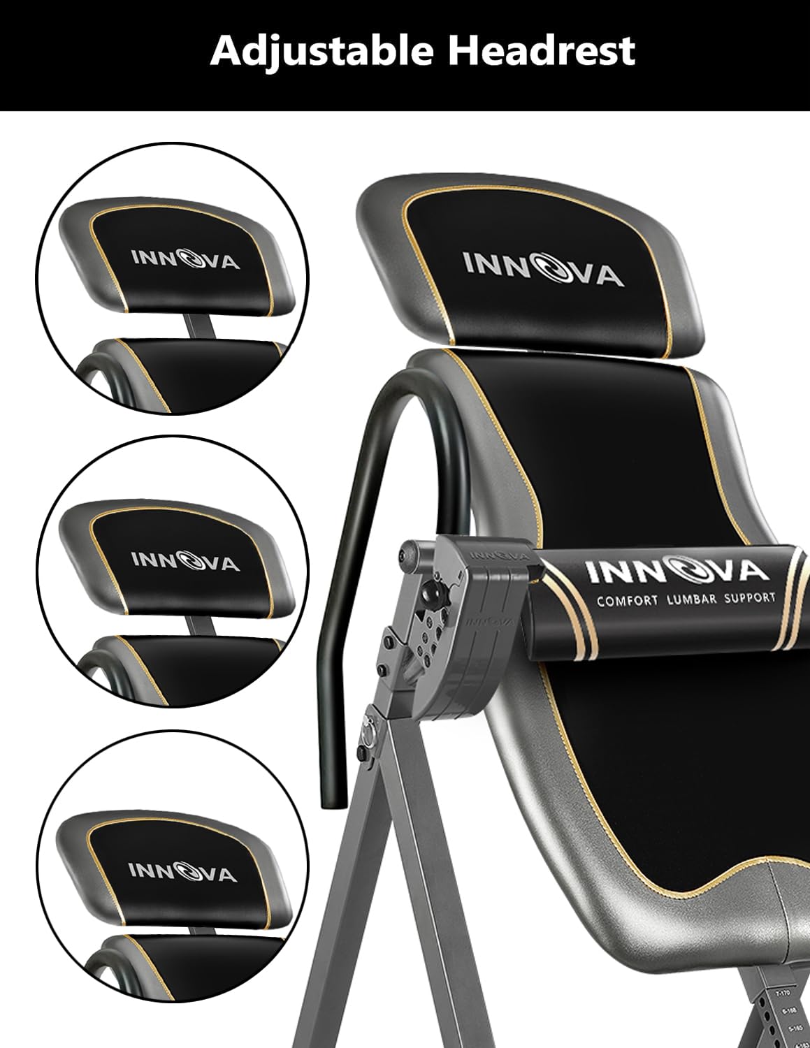 Innova Health and Fitness Inversion Table with Adjustable Headrest, Reversible Ankle Holders, and 300 lb Weight Capacity - Premium A