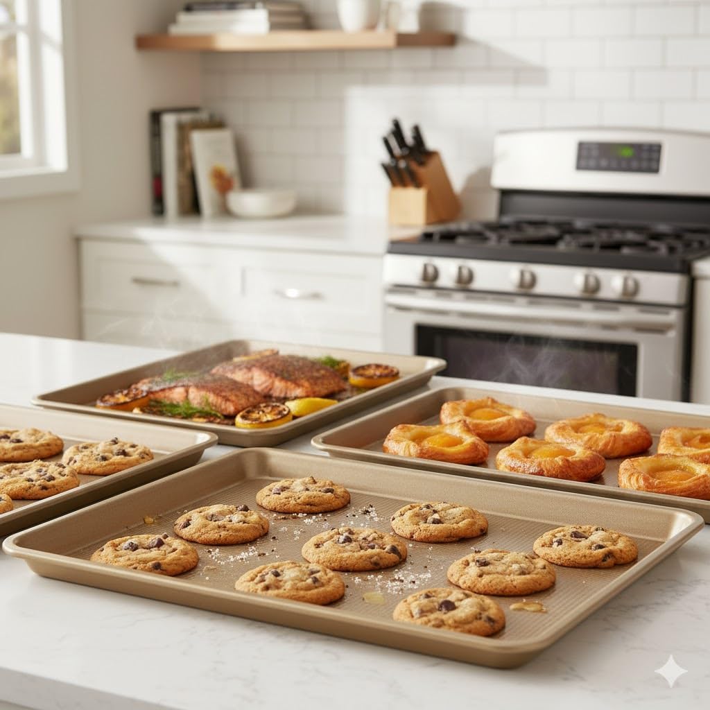 Skiennix Baking Sheet Pan Set - Nonstick Cookie Sheets | Heavy Duty Carbon Steel | 3-Piece Set