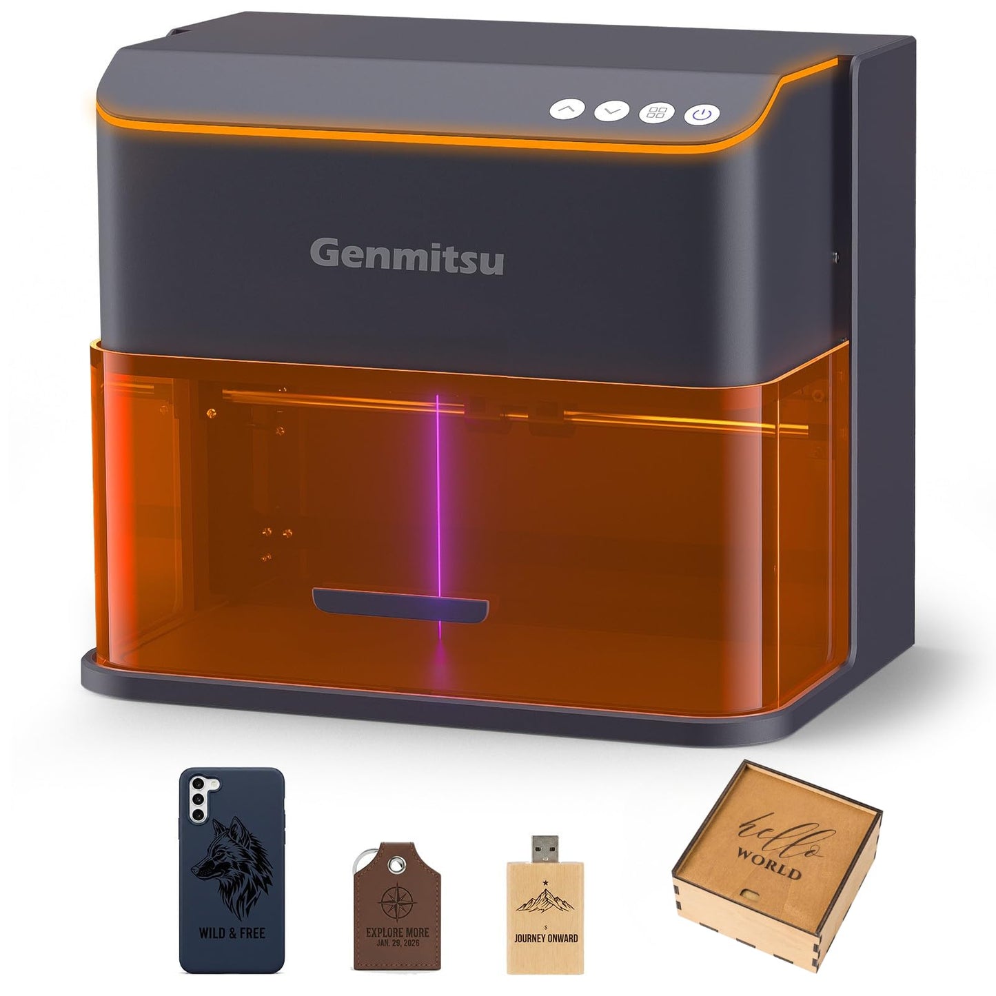 Genmitsu Kintix Laser Engraver 5W 5000mW, 90000mm/min Ultra Fast Galvo Laser with Electric Lifting Focus, 200x100mm Large Area for Jewelry, Metal, Wood, Compatible with LightBurn & APP, Class 1 Safety