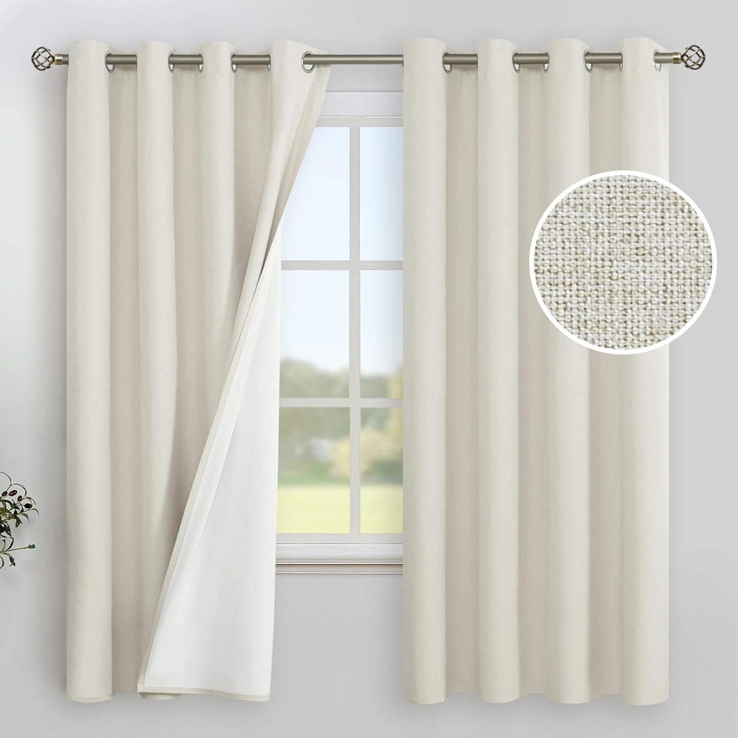 YoungsTex Linen Blackout Curtains - 63 Inch Thermal Insulated Drapes | Full Room Darkening, 2 Panels, Black
