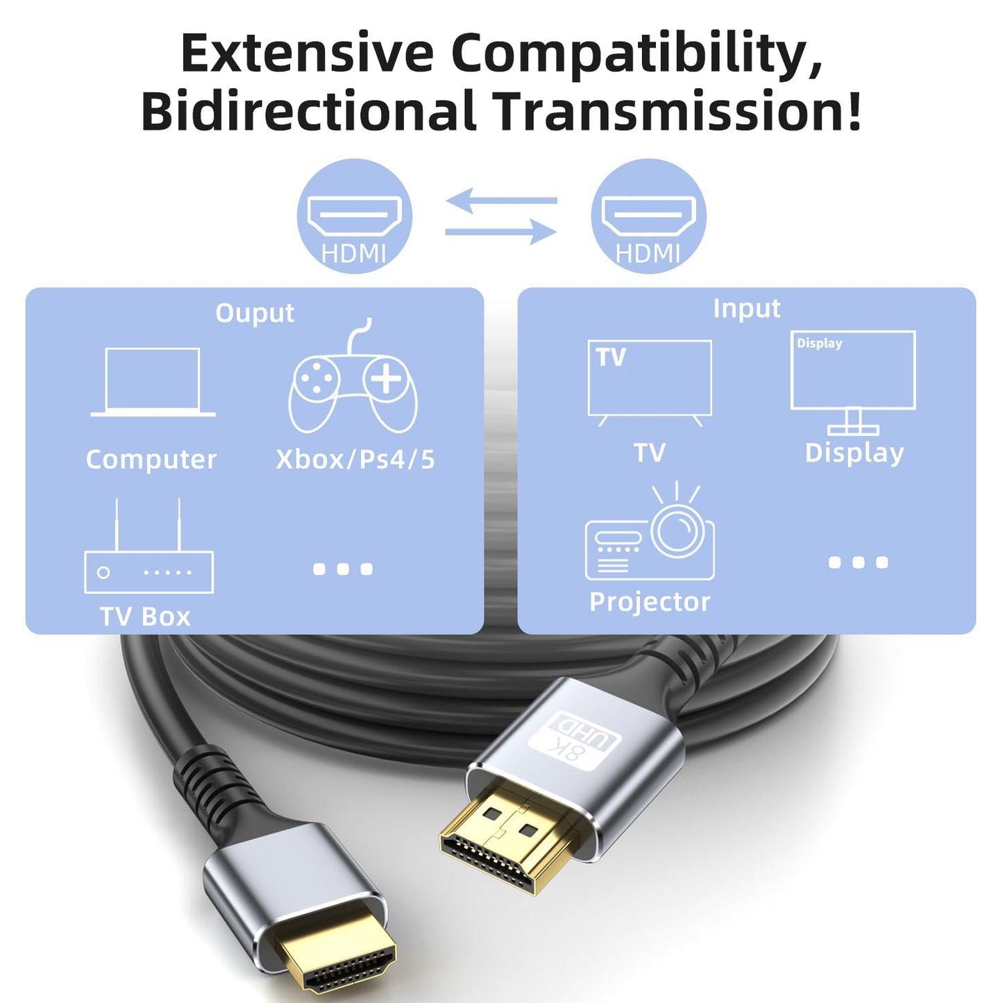 looyotul 8k 6.6ft 8K@60Hz/4K@120Hz 48gbps 3D PS4/PS5(Silvery) Hdmi Cable Ultra High Speed HDMI Cable Gold Plated