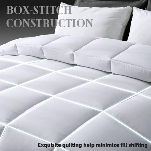 DOWNCOOL Queen Size Comforter - Lightweight Down Alternative Duvet Insert | All-Season White Quilt (88x92 Inches)
