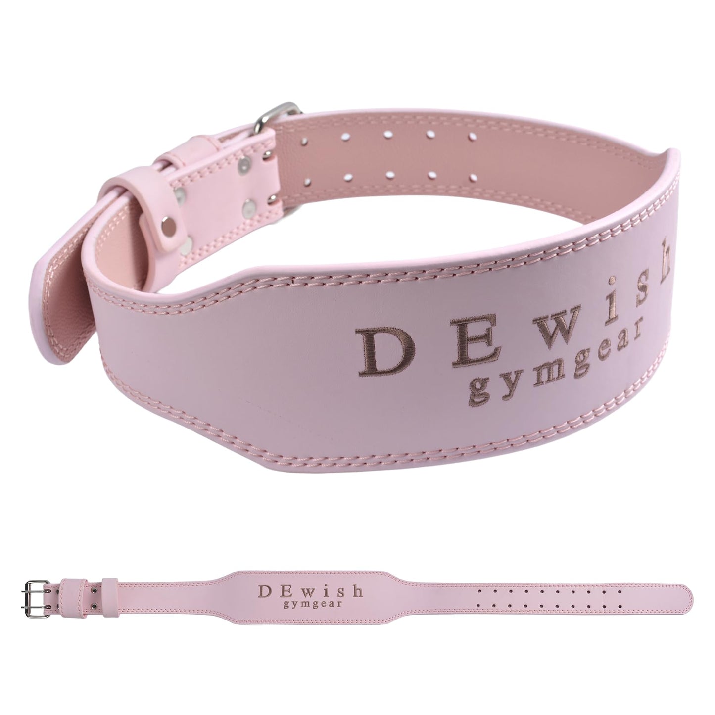 Leather Weightlifting Belt, 10 Adjustable Holes, 4”Width, Double Prong Power Belt for Gym Bodybuilding, weightlifting, powerlifting, squats and deadlifts (Pink, M (30"-33"))
