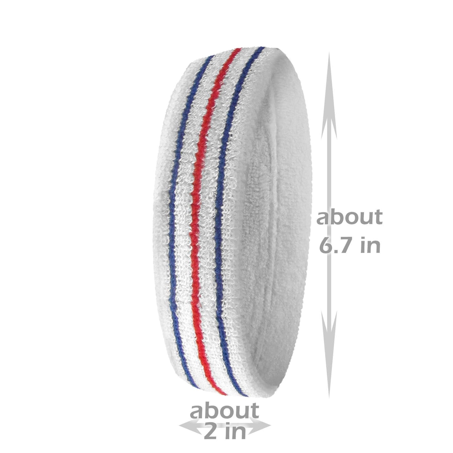 COUVER Tennis Headband - Cotton Terry Cloth Sweatband for Men & Women - High Absorbency Athletic Hairband for Gym, Basketball & Running - 1 Piece, White/Blue/Red, One Size