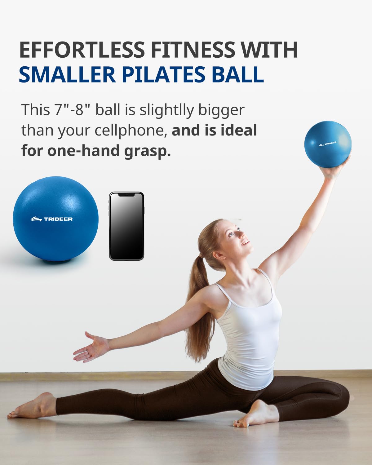 Trideer Pilates Ball 7-8 in with Pump, Small Exercise Therapy Ball for Yoga, Barre, Core Strength, AB Workouts, Physical Therapy