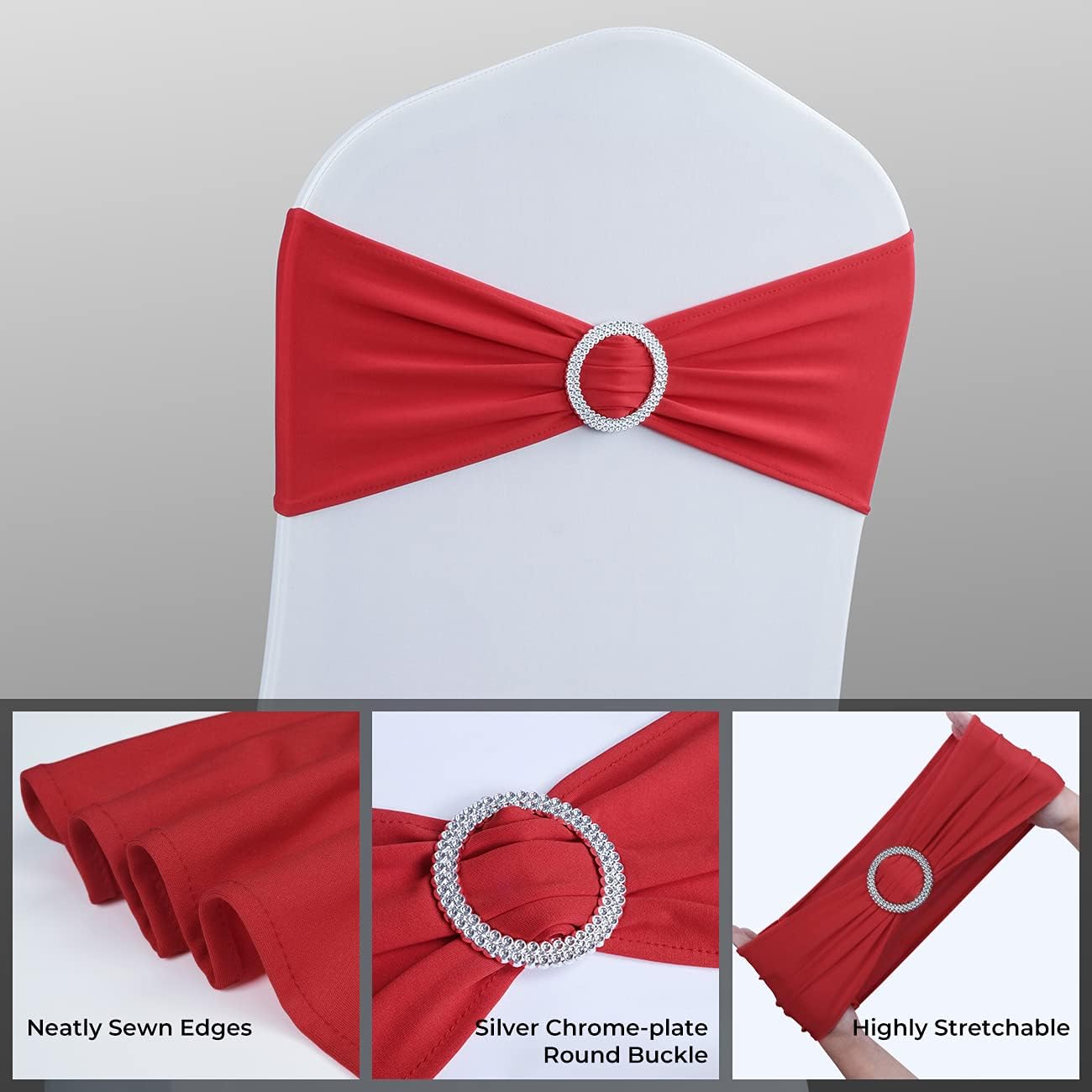 Babenest Spandex Chair Sashes - 100PCS Premium Stretch Covers with Buckle Slider | Red Elastic Ties for Weddings & Events