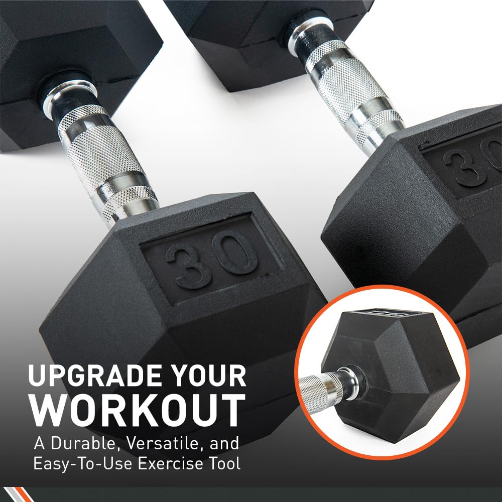 Body Sport Rubber Encased Hex Dumbbell Weight, 20 lb. (Pair) - Chrome, Anti-Slip Grip for Strength Training - Home Gym & Fitness Equipment
