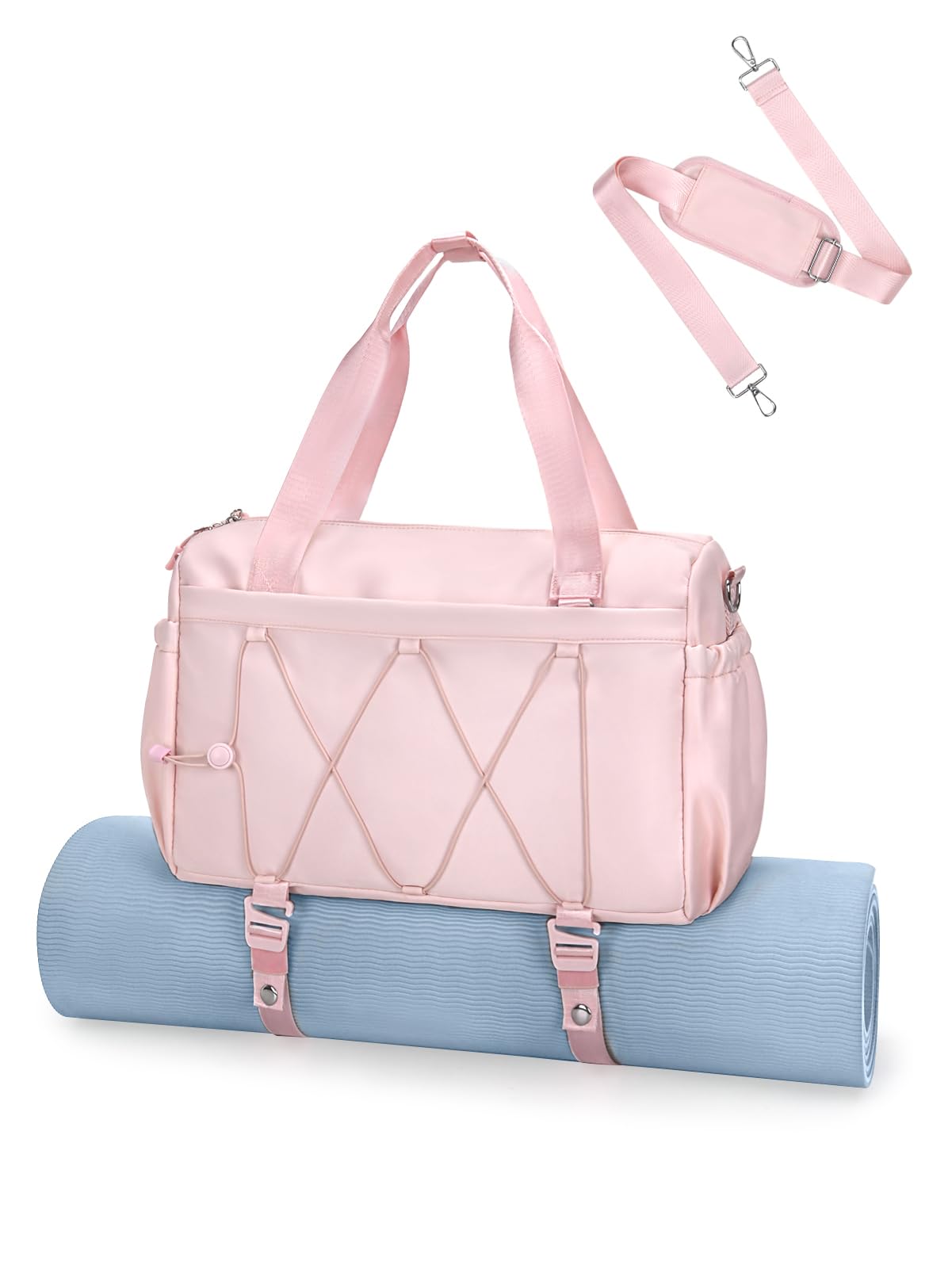 Small Gym Bag for Women with Yoga Mat Holder and Wet Compartment, Mini Gym Duffle Bag Yoga Bag with Water Bottle Pocket for Workout Travel, Pink