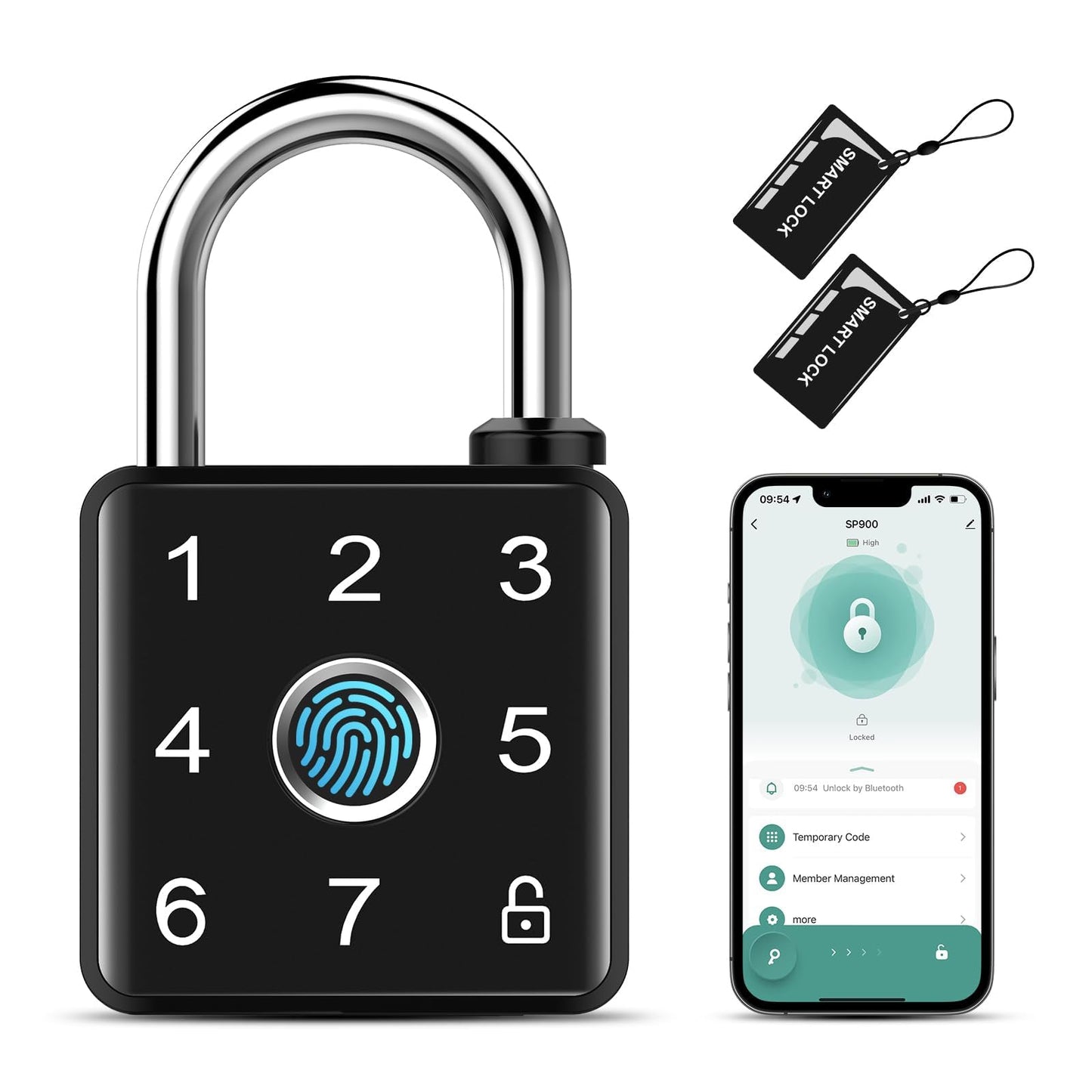 Lokko Gym Locker Lock, Fingerprint Smart Padlock Bluetooth RFID Keyless Biometric Lock for School Dorm Employee Locker, Toolbox