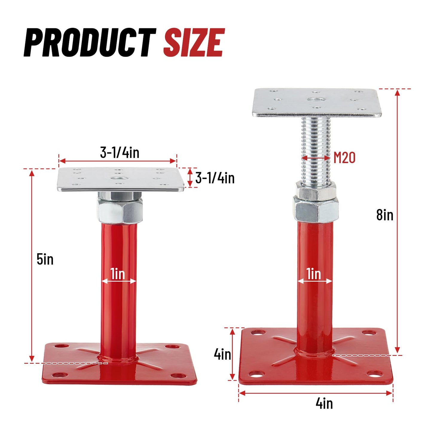 TRUCFUSION 5-8" House Floor Jacks Adjustable Screw Jacks Post, Foundation Jacks for Leveling The Basement Floor, Load Capacity 5000lbs, 4PCS