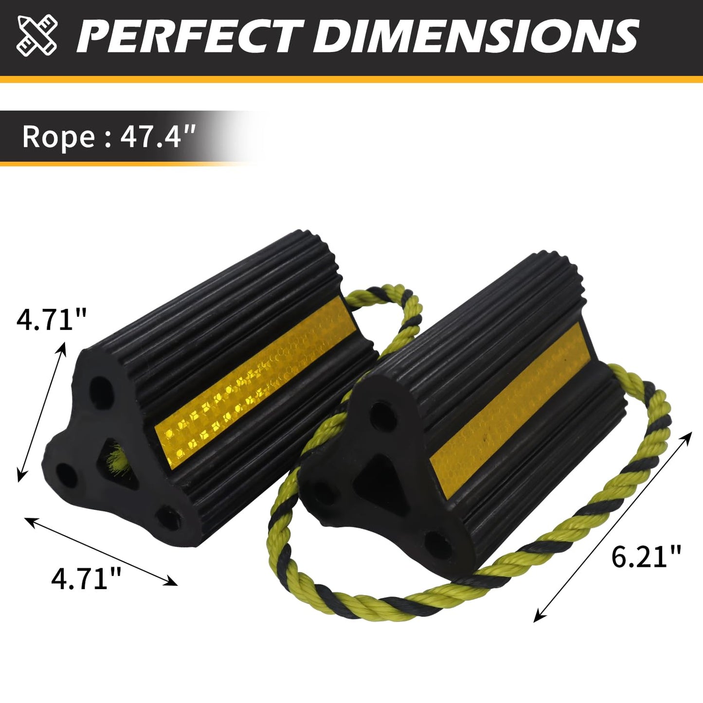 Wheel Chocks for RV Trailer Camper Truck Car, [2pair/4pack with Rope] Versatile Rubber Chocks Block Stopper for Tire with Reflective Strips, Utility Boat Travel Trailer Camper RV Accessories Must