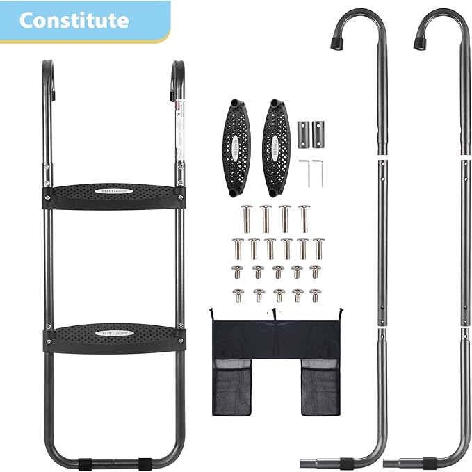 HBTower Trampoline Ladder, 2 Steps with Wide Steps, Trampoline Storage Bag, Universal Hook, 220 lbs Capacity Trampoline Accessories for Children Kids, Black