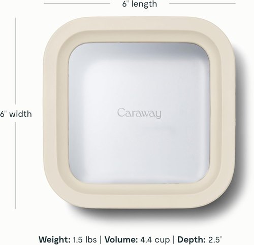 Caraway Glass Food Storage - 4.4 Cup Non-Toxic Ceramic Coated Container - Dishwasher & Microwave Safe | Cream