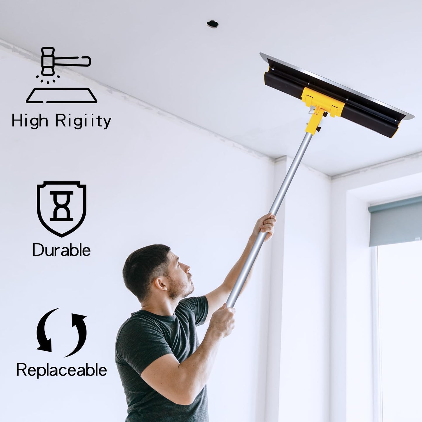 Zozen Drywall Skimming Blade with Extension Handle Set, All Body made of Aluminum Alloy, 10"+24"+32" Skimming Blade + Adjustable Length Extension Rod + Adjustable Angle Holder