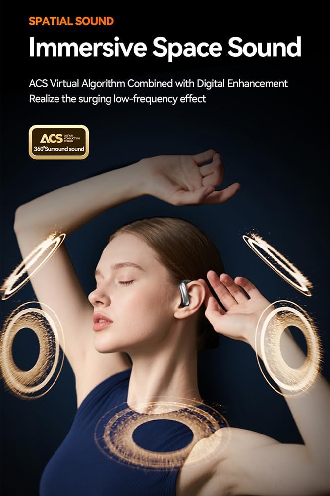 CuiSuto 60H Open Ear Buds Wireless Earbuds Bluetooth Headphones with Playtime LED Display Case, Over the Earbuds