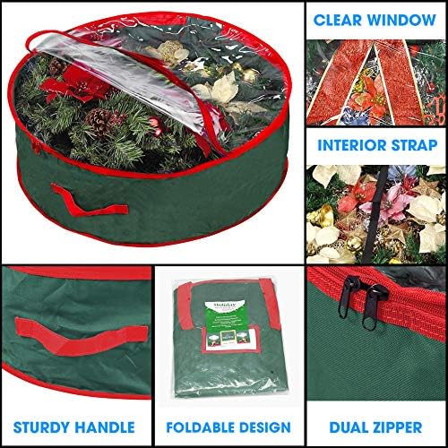Primode Christmas Wreath Storage Bag - Extra Large 48" Container with Clear Window | Durable 600D Oxford Material | Green