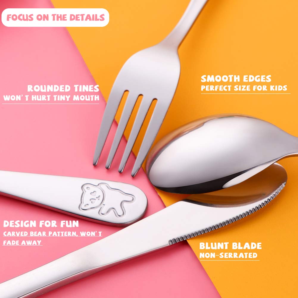 Poylim Stainless Steel Kids Utensils with Training Chopsticks | Toddler Silverware | Kids Silverware | Spoon + Fork + Knife + Chopsticks set | 4-12 Years+ | 8 Pieces | Dishwasher Safe
