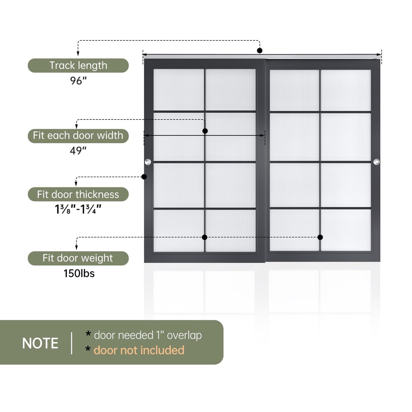 EaseLife 8FT/96in Bypass Double Sliding Pocket Door Hardware Kit,Commercial Grade,Aluminum,Bypassing Closet Door Track for 2 Door System,Slide Smoothly Quietly,Easy Install,No Doors