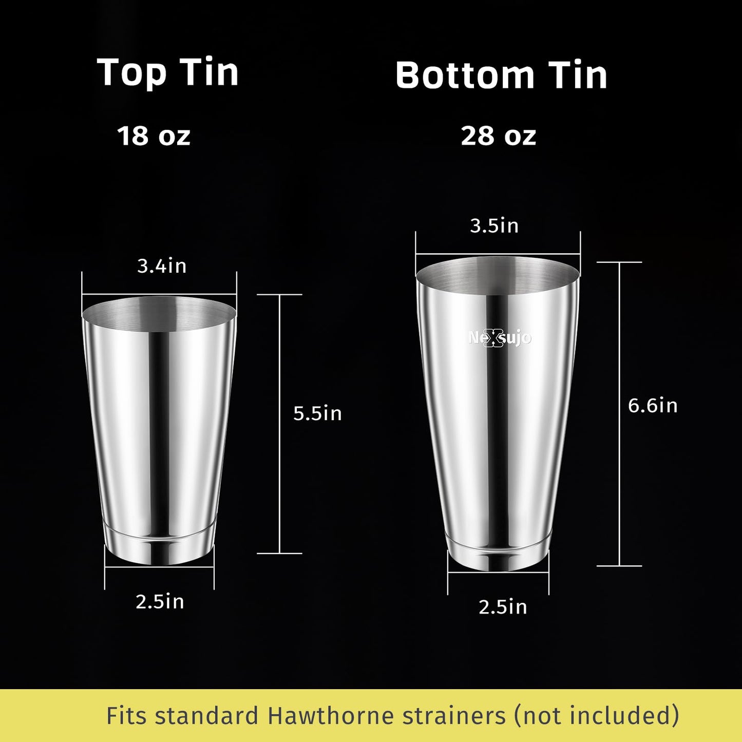 Nexsujo Boston Shaker Set, Professional Cocktail Shaker Set (18oz/28oz) Weighted Stainless Steel Bar Shakers for Bartending, Leakproof Bar Tools for Professional Bartender & Home Bar Mixology